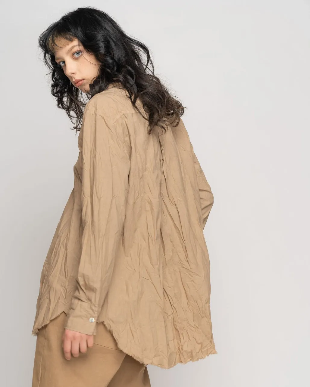 Organic Crinkle Cotton Button-Up Shirt