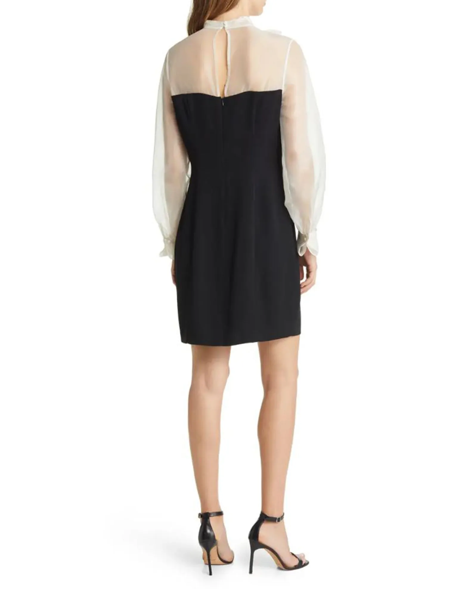 Organza Bowtie & Crepe Sheath Dress in Ivory
