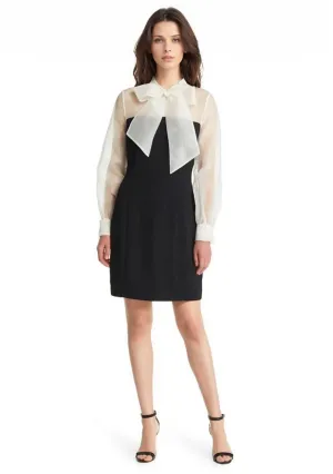 Organza Bowtie & Crepe Sheath Dress in Ivory
