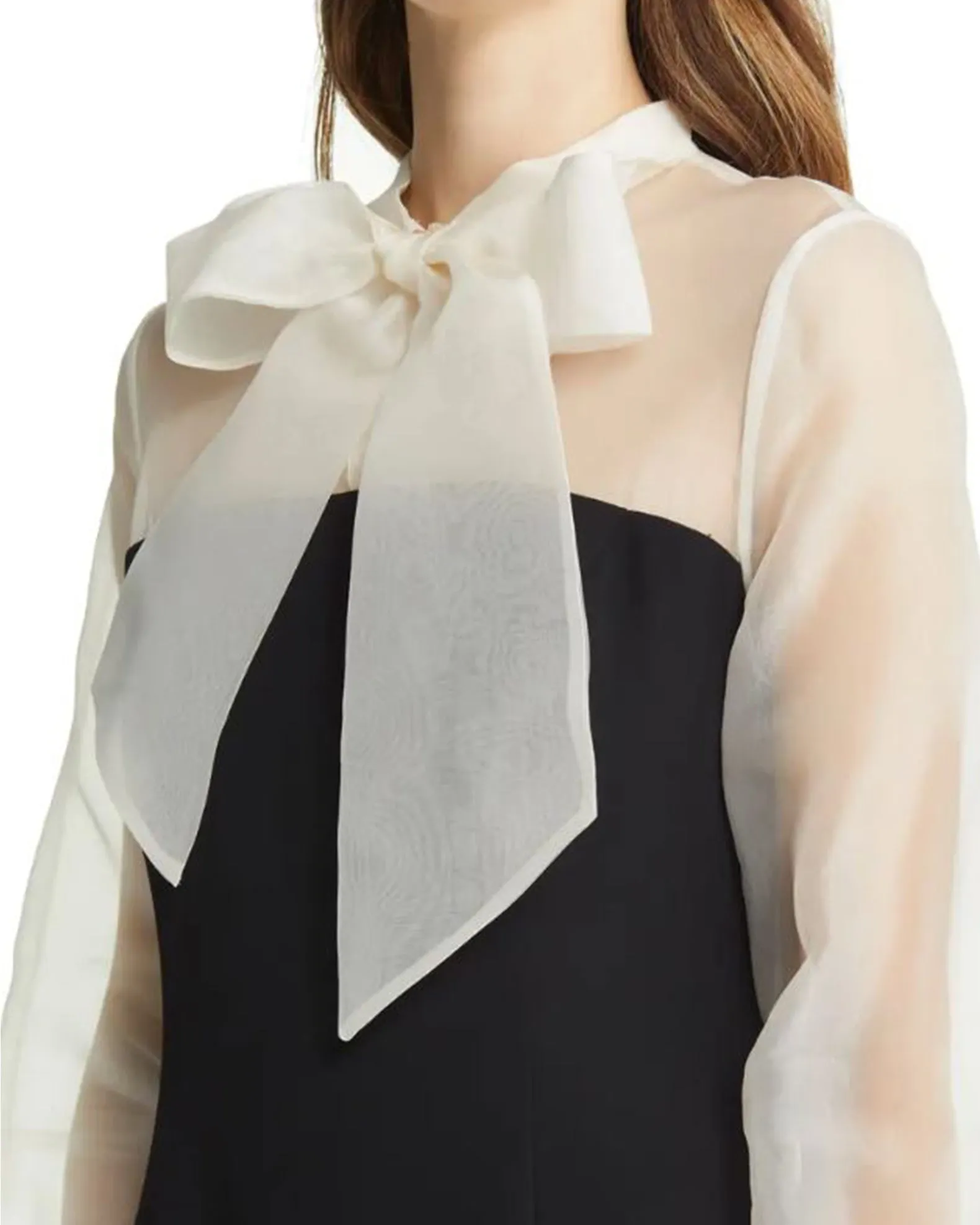 Organza Bowtie & Crepe Sheath Dress in Ivory