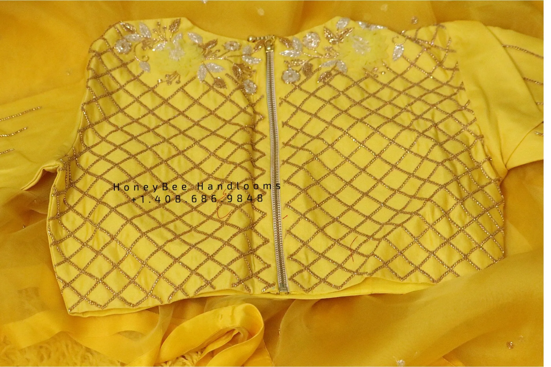 Organza saree with stitched blouse,zardhosi work,fancy saree,yellow saree, sabyasachi saree inspired saree,lyte weight saree,cocktail saree