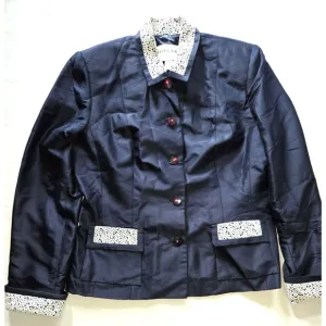 Oscar De La Renta Womens Blue Silk Blazer 5-Buttons Pockets Blue VTG Size 12