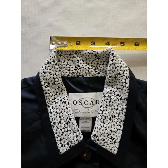 Oscar De La Renta Womens Blue Silk Blazer 5-Buttons Pockets Blue VTG Size 12