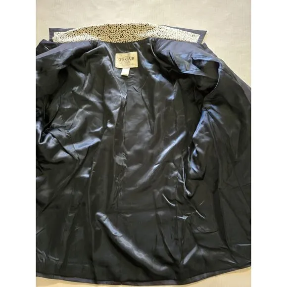 Oscar De La Renta Womens Blue Silk Blazer 5-Buttons Pockets Blue VTG Size 12
