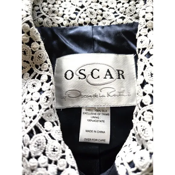 Oscar De La Renta Womens Blue Silk Blazer 5-Buttons Pockets Blue VTG Size 12