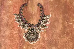 Oxidized silver pendent Silver jewelry Indian simple nakshi work ,oxidized ,Indian party wear jewelry,Indian Jewelry-NIHIRA-SHABURIS