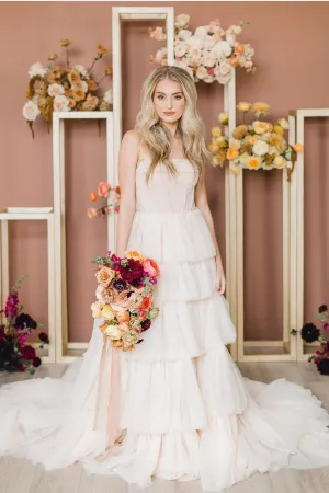 Pale Blush Pink Wedding Dresses with Tulle Tiered Skirt