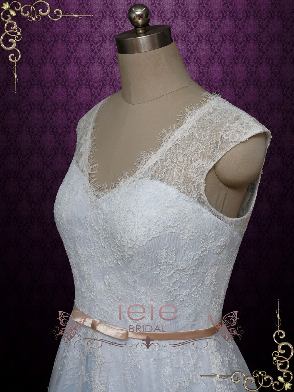 Pastel Blue Lace Overlay Wedding Dress POLINA