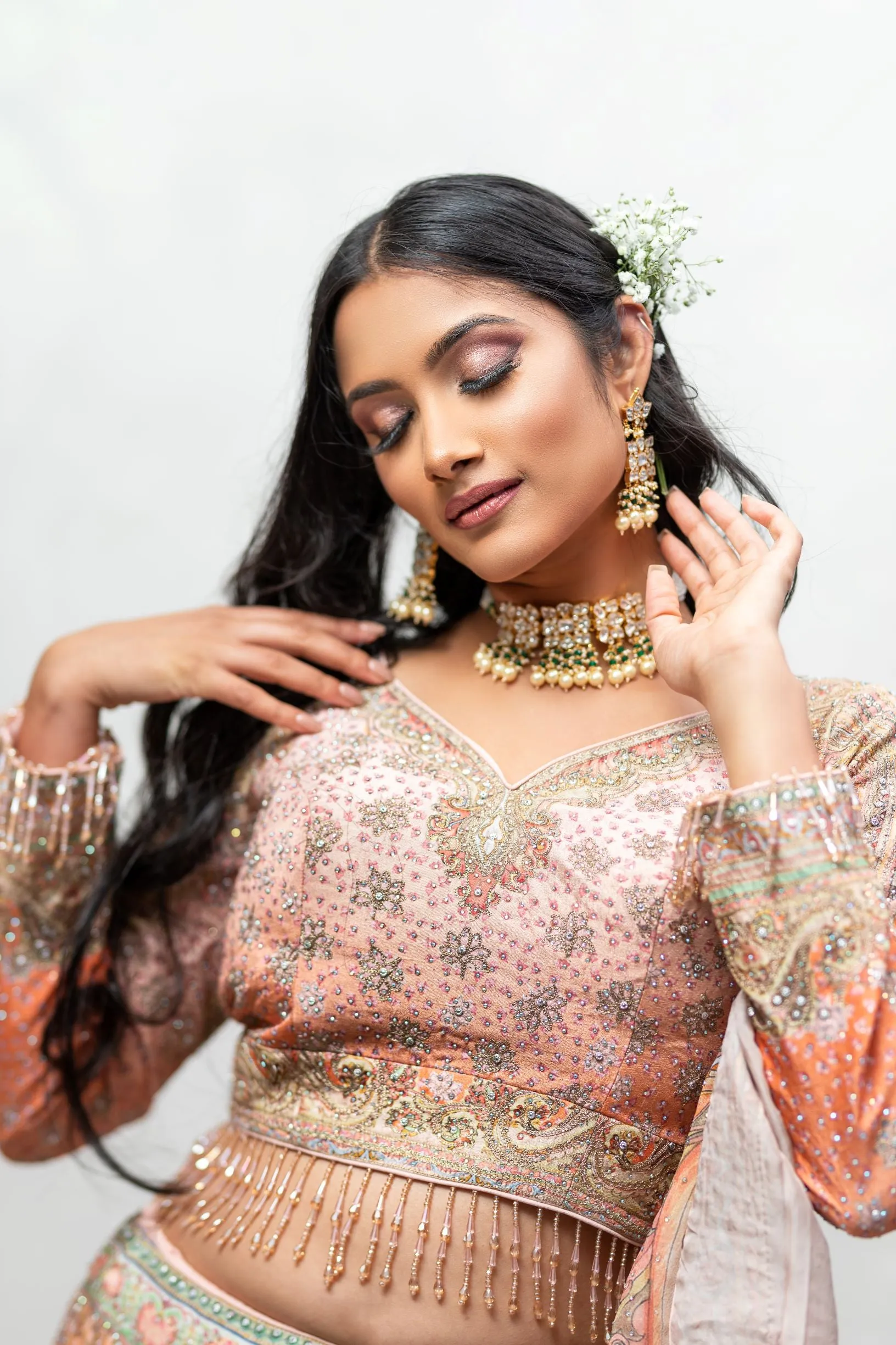 Pastel Peach Color Swarovski Work Wedding Lehenga