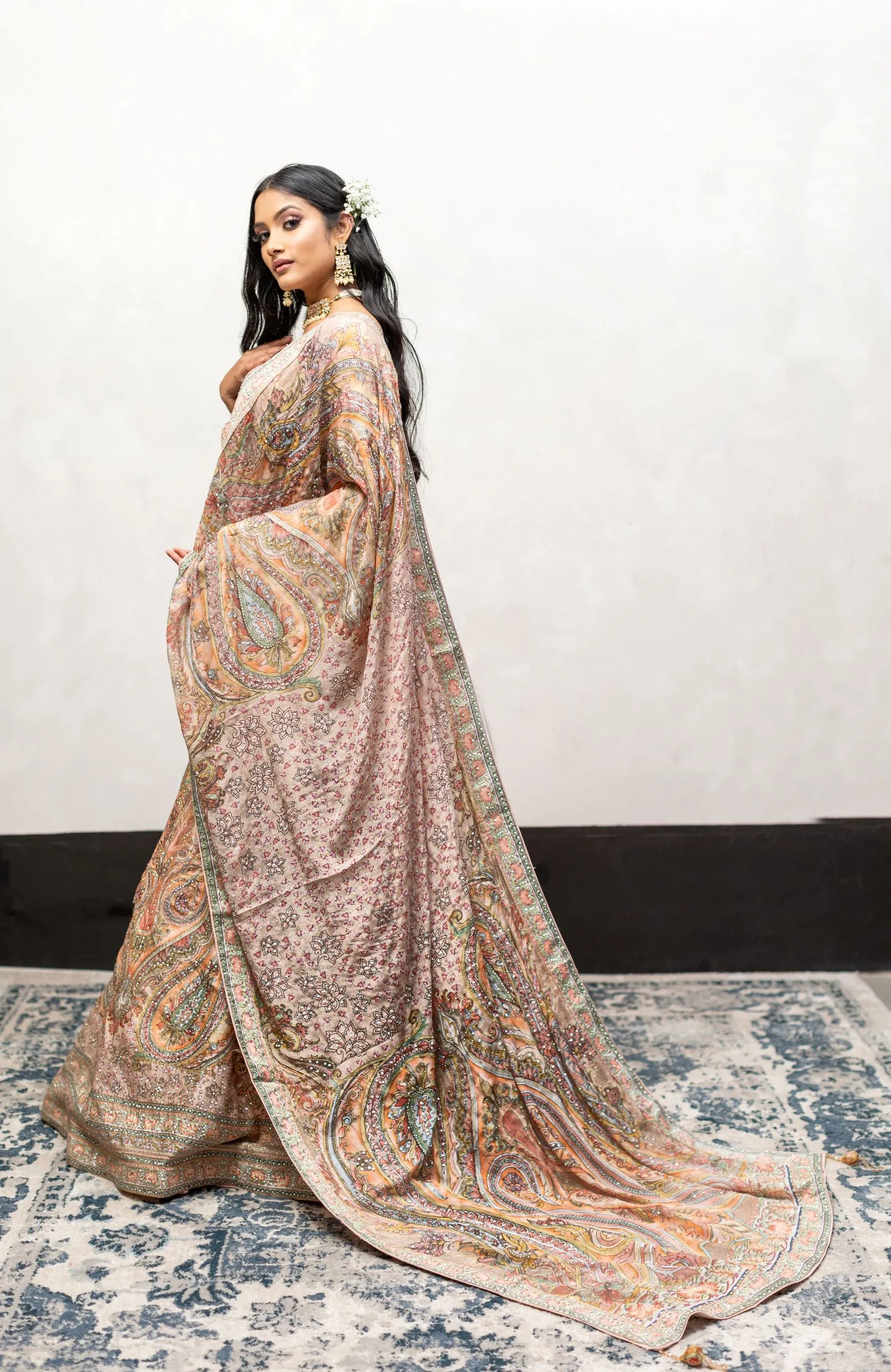 Pastel Peach Color Swarovski Work Wedding Lehenga