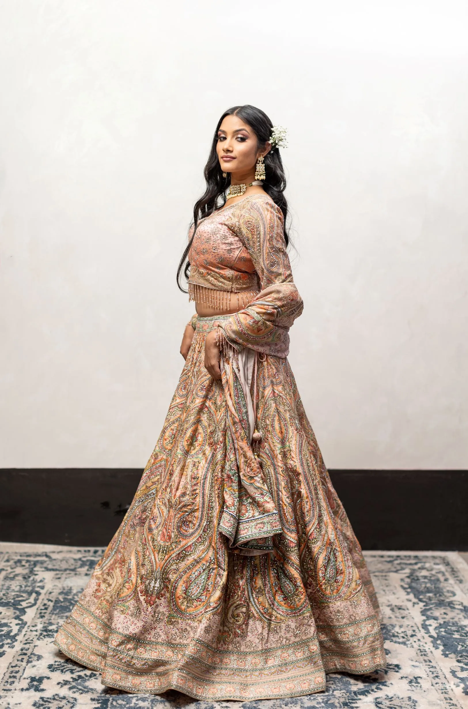 Pastel Peach Color Swarovski Work Wedding Lehenga