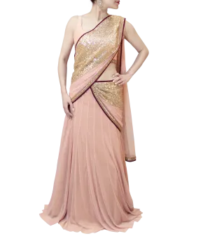 PEACH LEHENGA SAREE