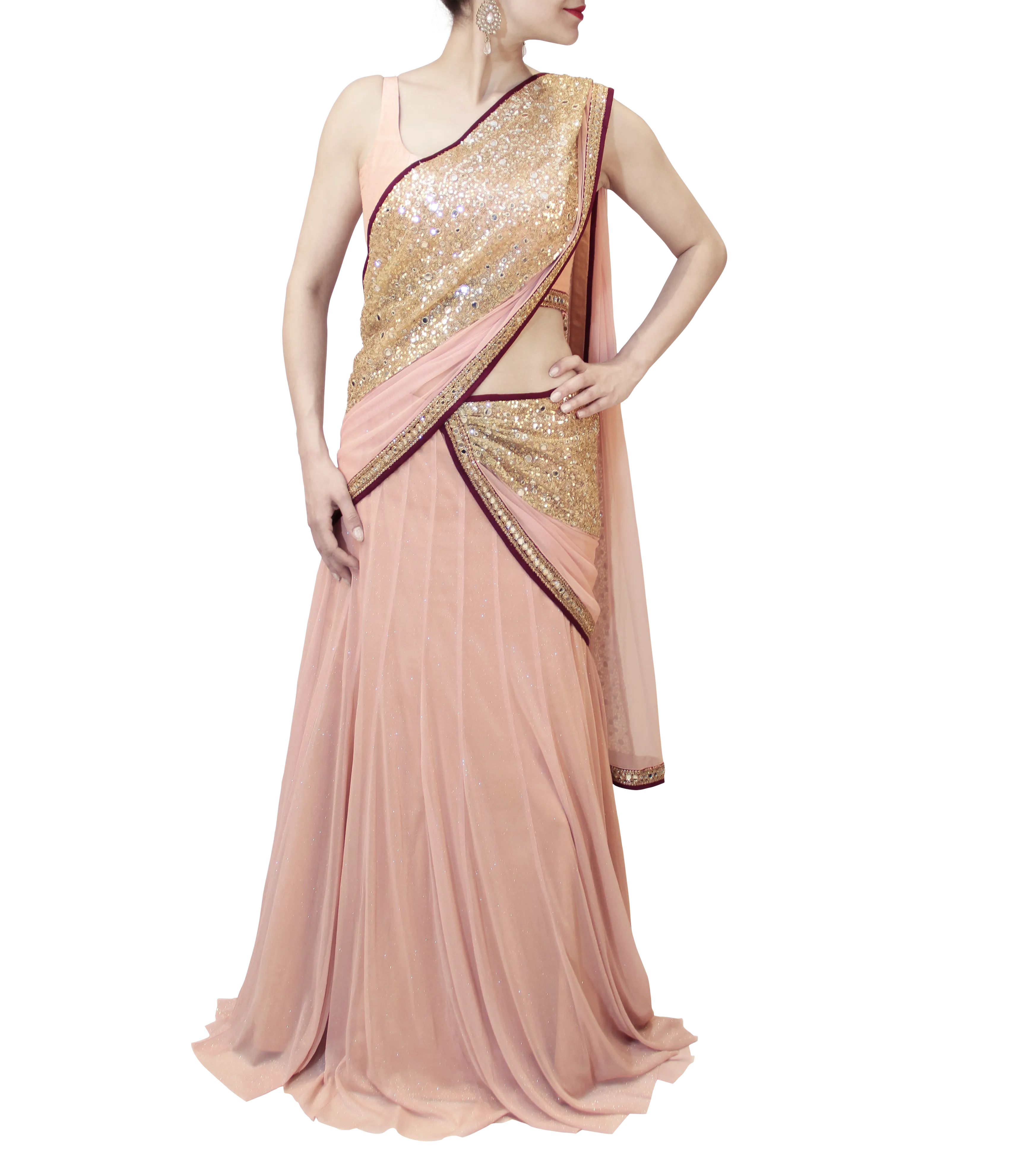 PEACH LEHENGA SAREE