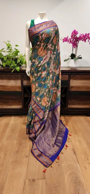 Pen Kalamkari Gadwal Silk Saree W/ Custom Blouse.