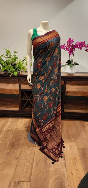 Pen Kalamkari Gadwal Silk Saree W/ Custom Blouse.