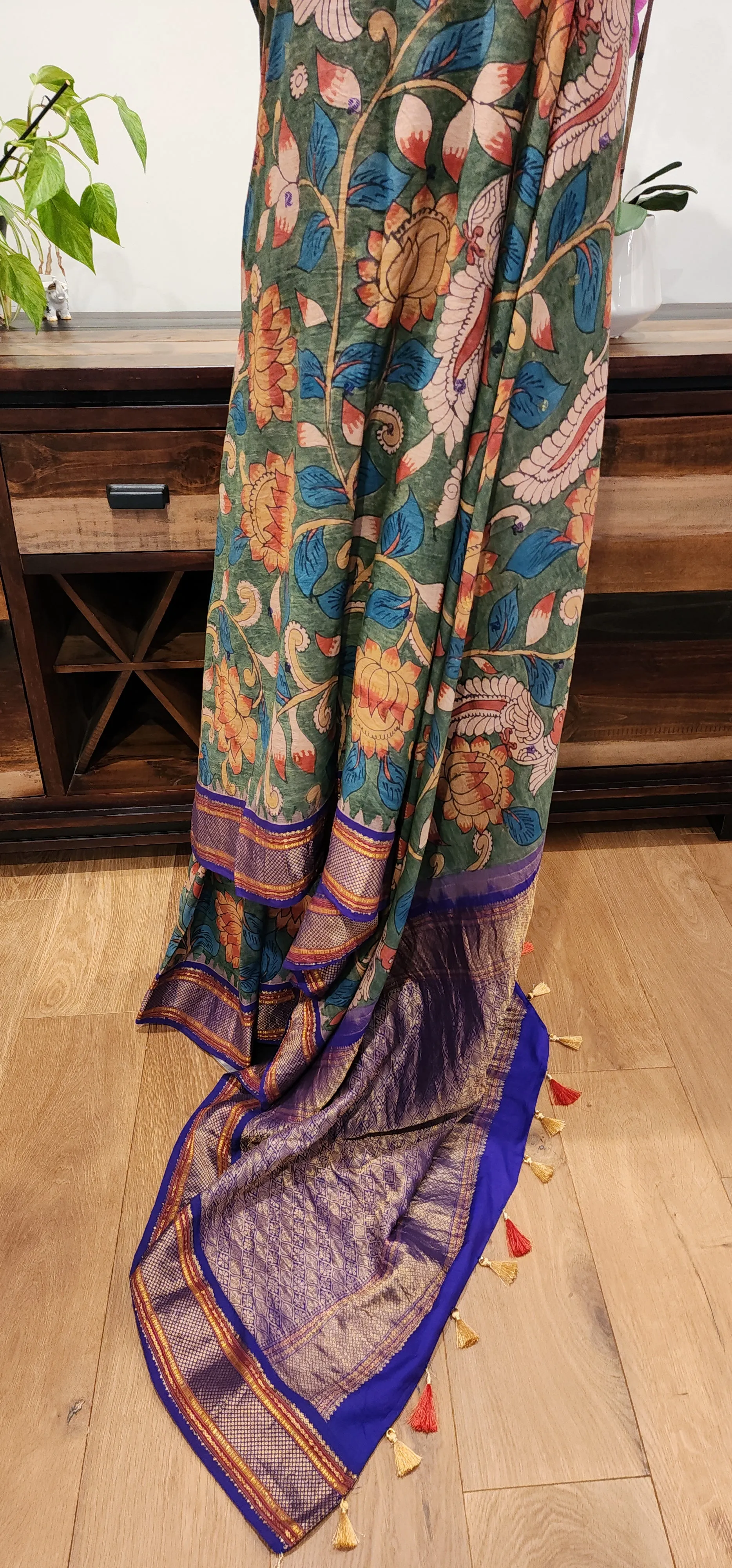 Pen Kalamkari Gadwal Silk Saree W/ Custom Blouse.