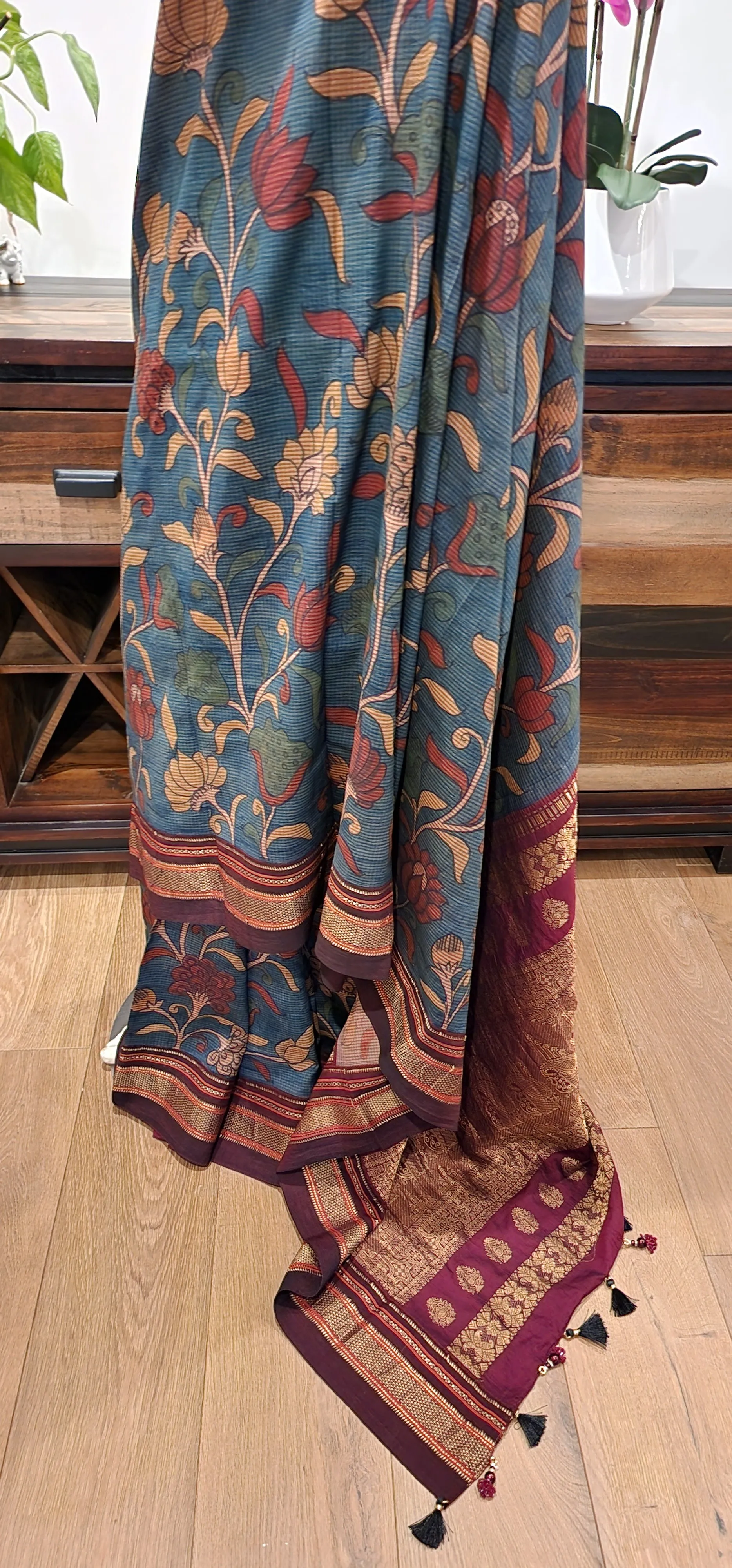 Pen Kalamkari Gadwal Silk Saree W/ Custom Blouse.