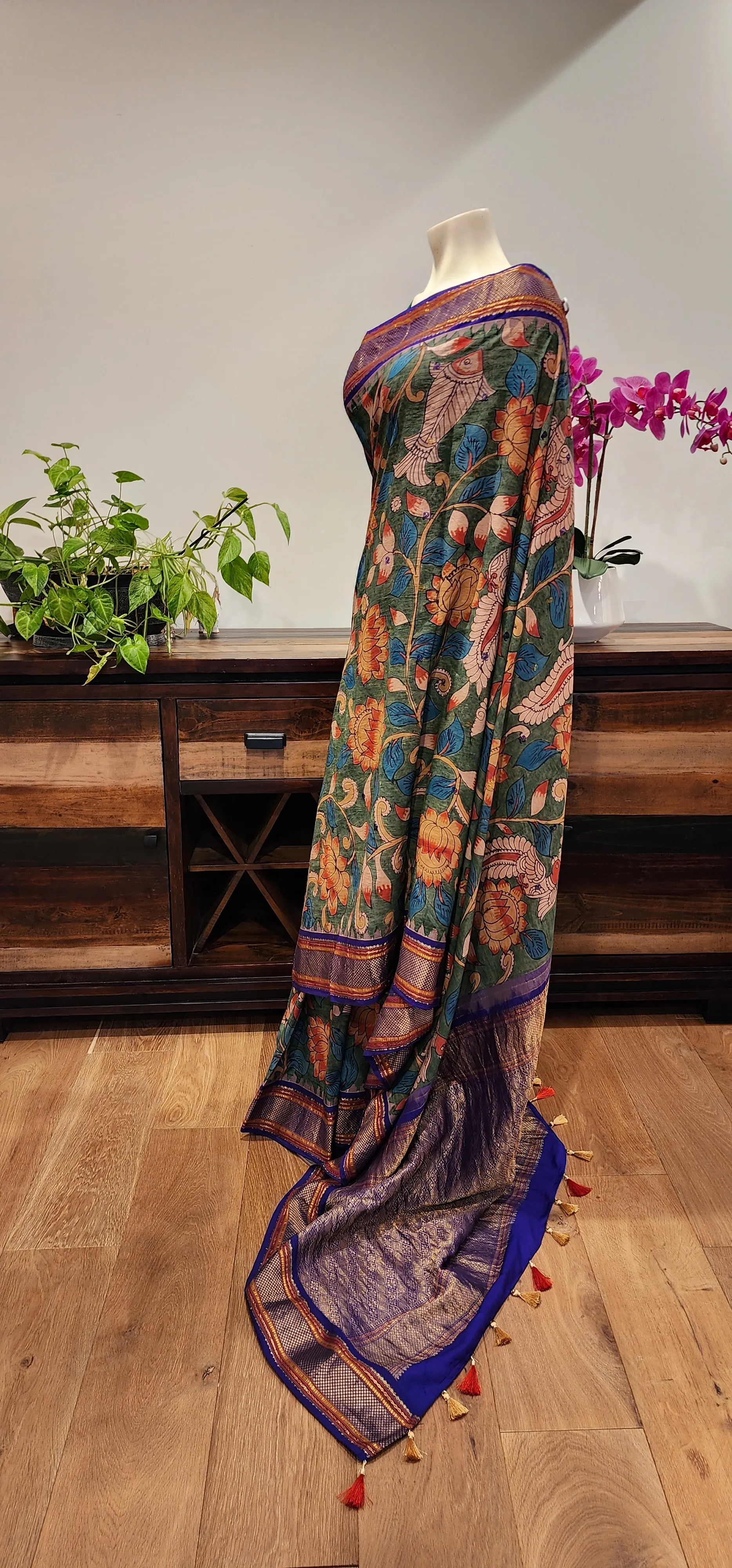 Pen Kalamkari Gadwal Silk Saree W/ Custom Blouse.