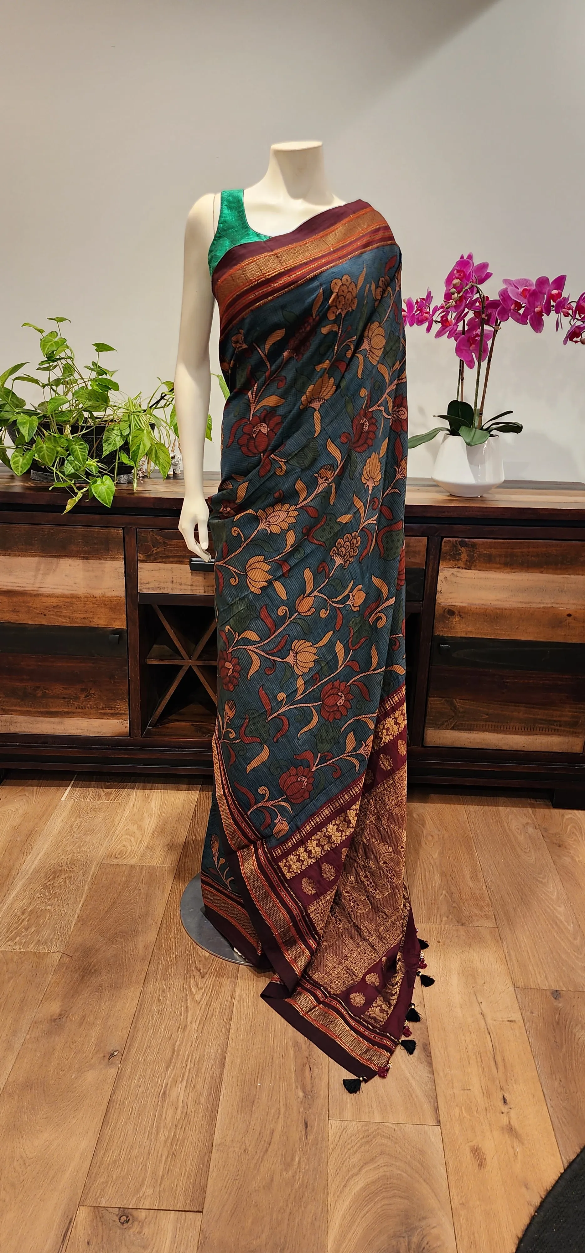 Pen Kalamkari Gadwal Silk Saree W/ Custom Blouse.