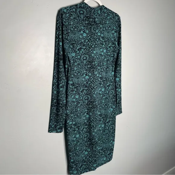 Peruvian Connection Broderie Dress Small S Turquoise Floral V-Neck Long Sleeve