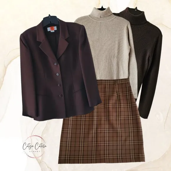 Petite Sophisticate Plaid Pencil Skirt | NWT | 8P | Light &amp; Dark Brown, Tan