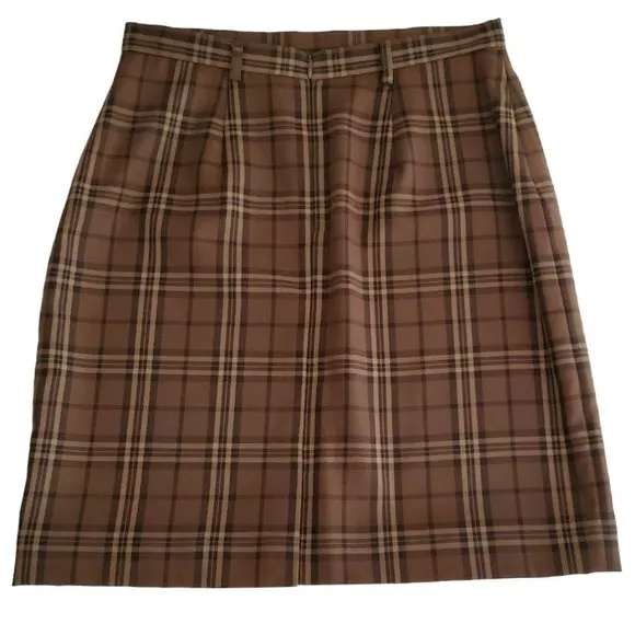 Petite Sophisticate Plaid Pencil Skirt | NWT | 8P | Light &amp; Dark Brown, Tan