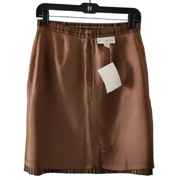 Petite Sophisticate Plaid Pencil Skirt | NWT | 8P | Light &amp; Dark Brown, Tan