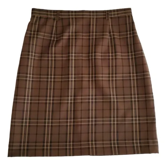 Petite Sophisticate Plaid Pencil Skirt | NWT | 8P | Light &amp; Dark Brown, Tan