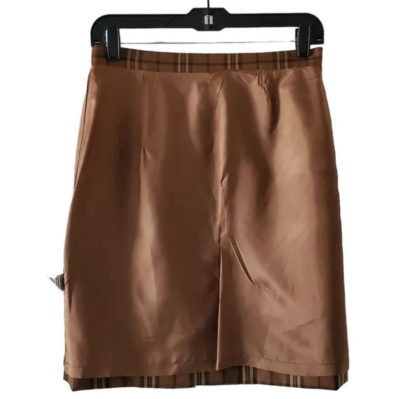 Petite Sophisticate Plaid Pencil Skirt | NWT | 8P | Light &amp; Dark Brown, Tan