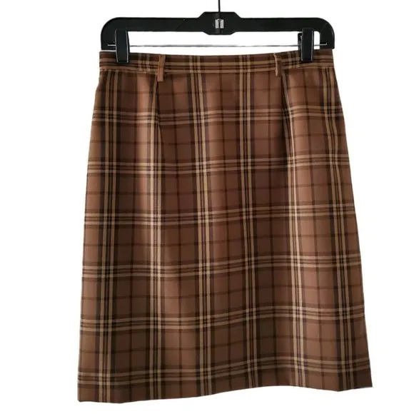 Petite Sophisticate Plaid Pencil Skirt | NWT | 8P | Light &amp; Dark Brown, Tan