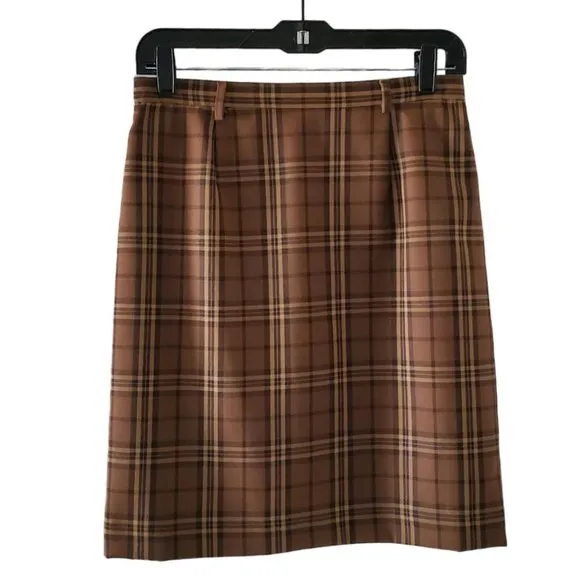 Petite Sophisticate Plaid Pencil Skirt | NWT | 8P | Light &amp; Dark Brown, Tan