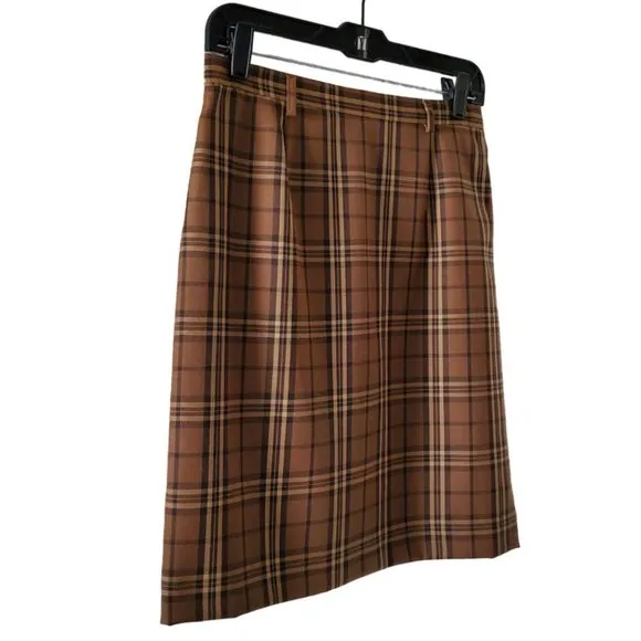 Petite Sophisticate Plaid Pencil Skirt | NWT | 8P | Light &amp; Dark Brown, Tan