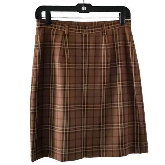 Petite Sophisticate Plaid Pencil Skirt | NWT | 8P | Light &amp; Dark Brown, Tan