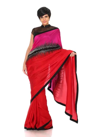 PINK AND RED SAREE WITH SEQUIN HAND EMBROIDERY