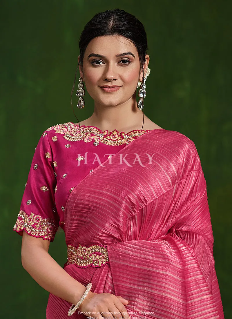 Pink Beige Multi Embroidery Premium Silk Saree