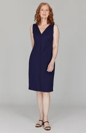 Pique V Neck Fitted Dress w/ Bias