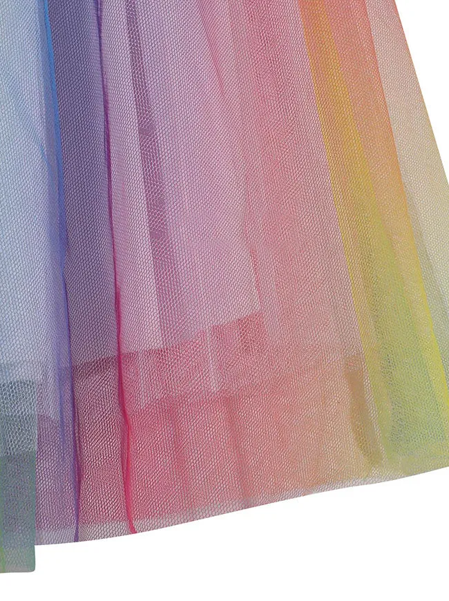 Pleated Knee Length Elastic High Waist A-Line Midi Tulle Skirt