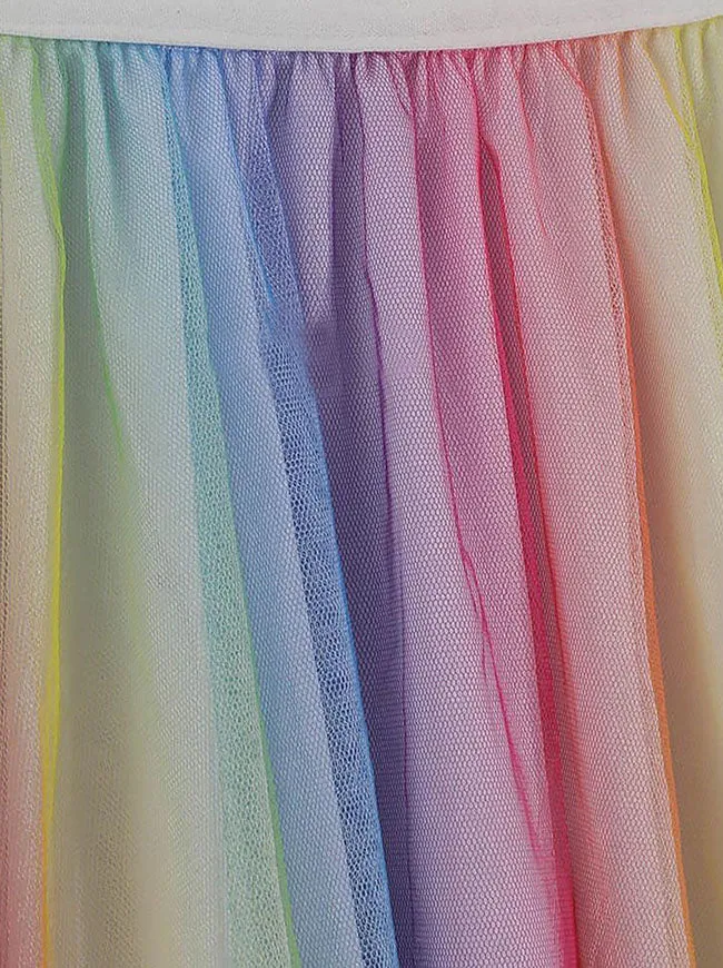 Pleated Knee Length Elastic High Waist A-Line Midi Tulle Skirt