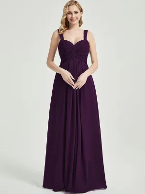 Plum Sweetheart Straps A-Line Floor Length Chiffon Bridesmaid Dress