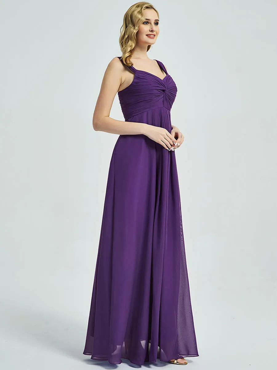 Plum Sweetheart Straps A-Line Floor Length Chiffon Bridesmaid Dress