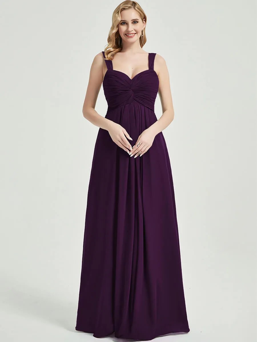 Plum Sweetheart Straps A-Line Floor Length Chiffon Bridesmaid Dress
