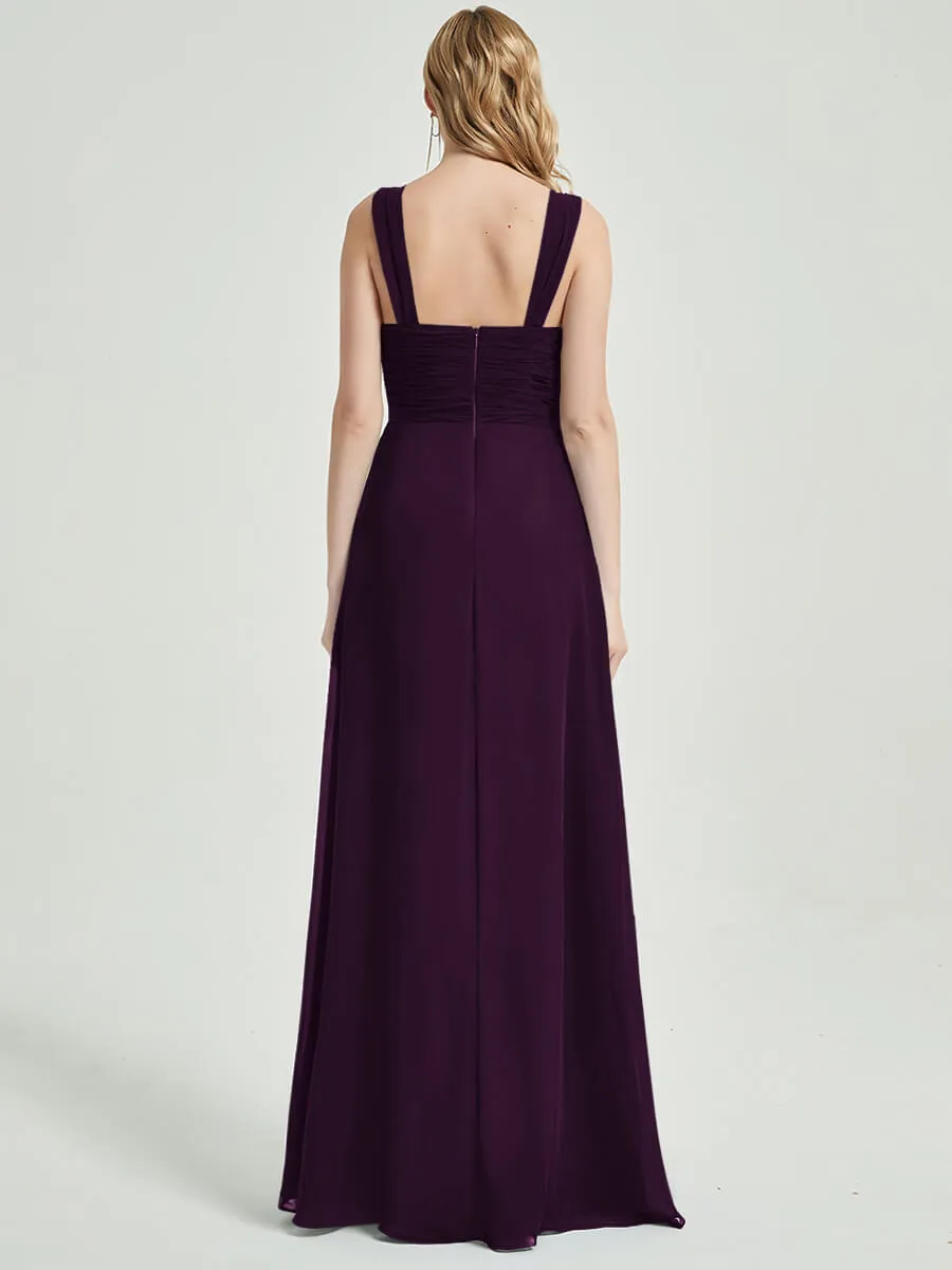 Plum Sweetheart Straps A-Line Floor Length Chiffon Bridesmaid Dress