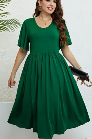 Plus Size Flutter Sleeve A-Line Midi Dress