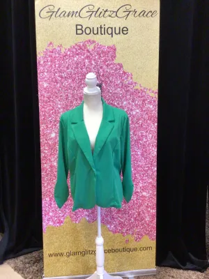 Plus Size Long Sleeves Button Blazer Jacket