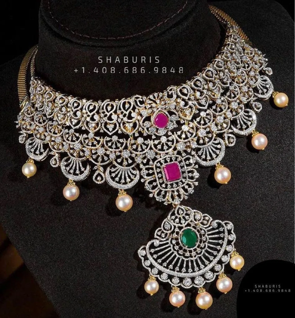 Polki Necklace Diamond Necklace Beaded Necklace Tanzanite Necklace Diamond Jewelry Moissanite Necklace Bridal Jewelry-SHABURIS