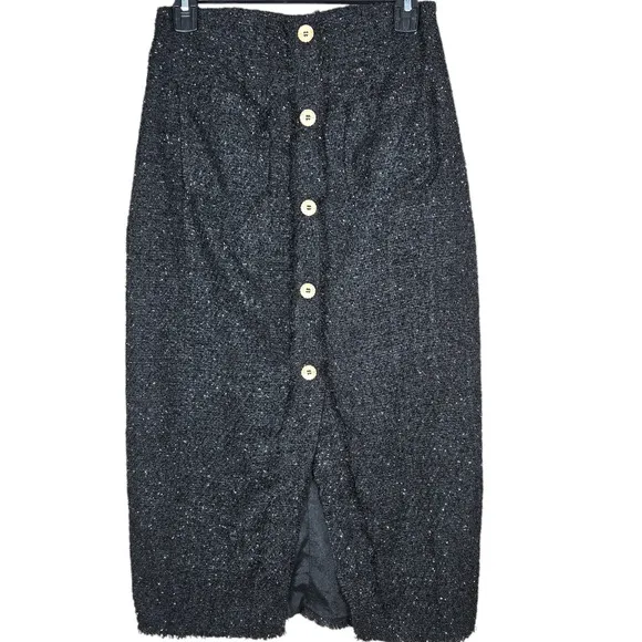 Pomander Place Skirt Womens Medium Black Shimmer Tweed Laurelle Midi Pencil