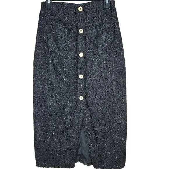 Pomander Place Skirt Womens Small Black Shimmer Tweed Laurelle Midi Pencil