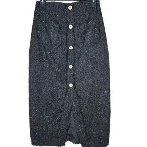 Pomander Place Skirt Womens Small Black Shimmer Tweed Laurelle Midi Pencil