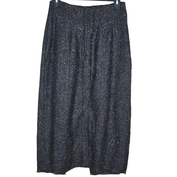 Pomander Place Skirt Womens Small Black Shimmer Tweed Laurelle Midi Pencil