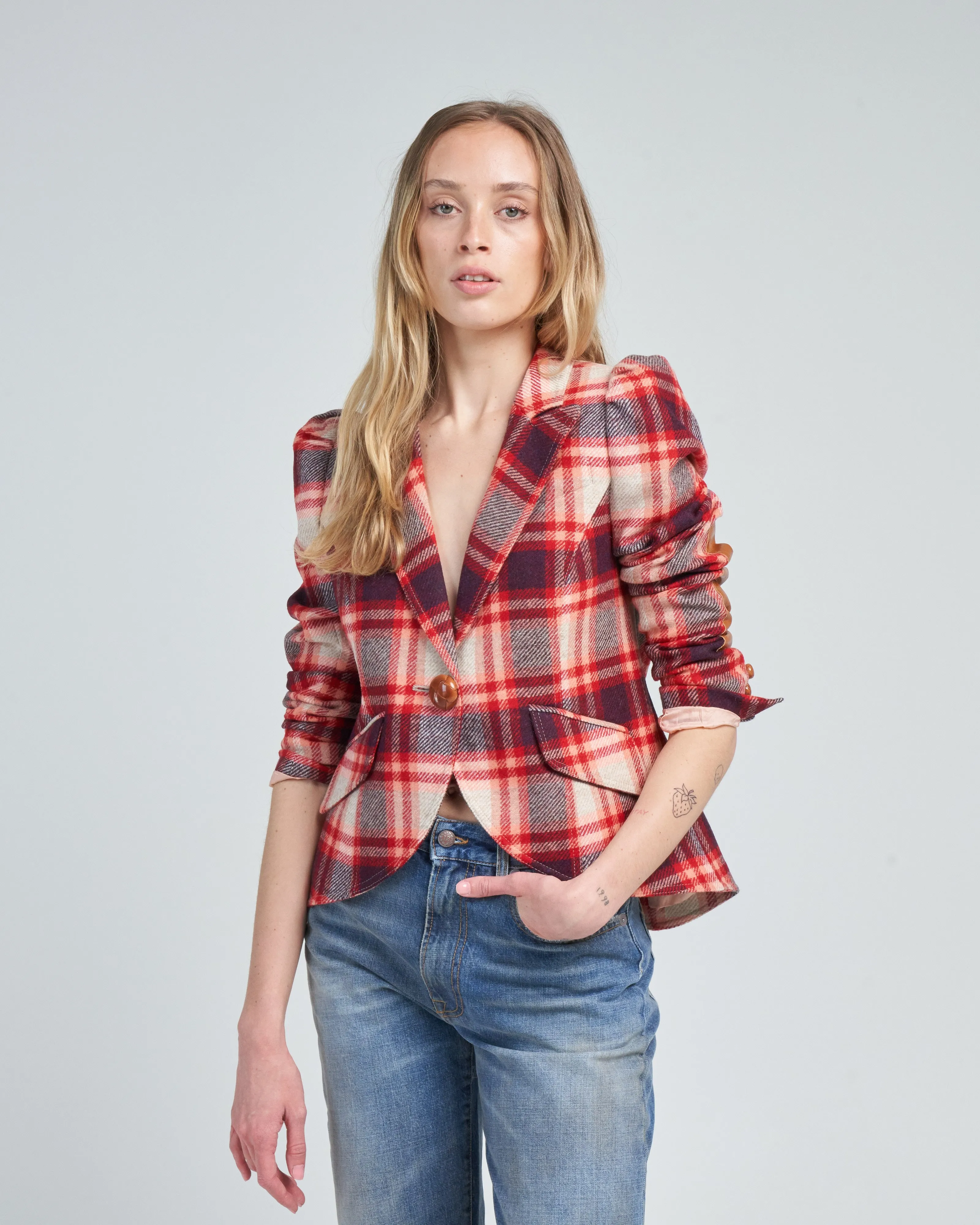 pouf sleeve one button blazer